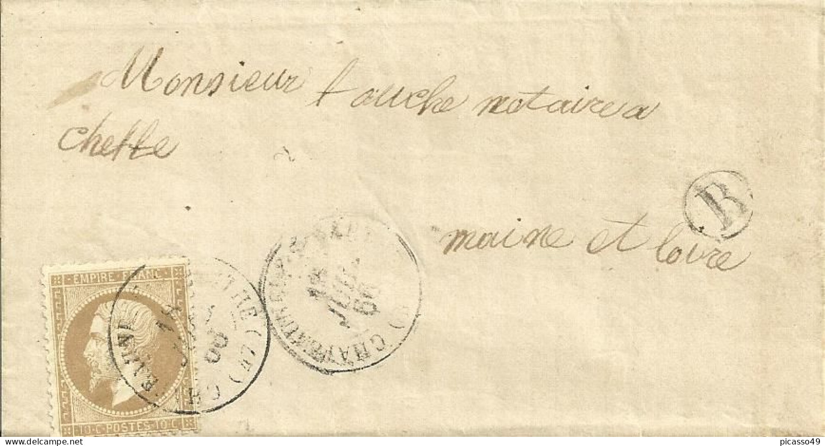 Maine Et Loire , Chateauneuf Sur Sarthe , Cachet T16 , G C 944 Du 18 Juillet 1866 , Boite Rurale B ( Sceaux ) - 1849-1876: Période Classique
