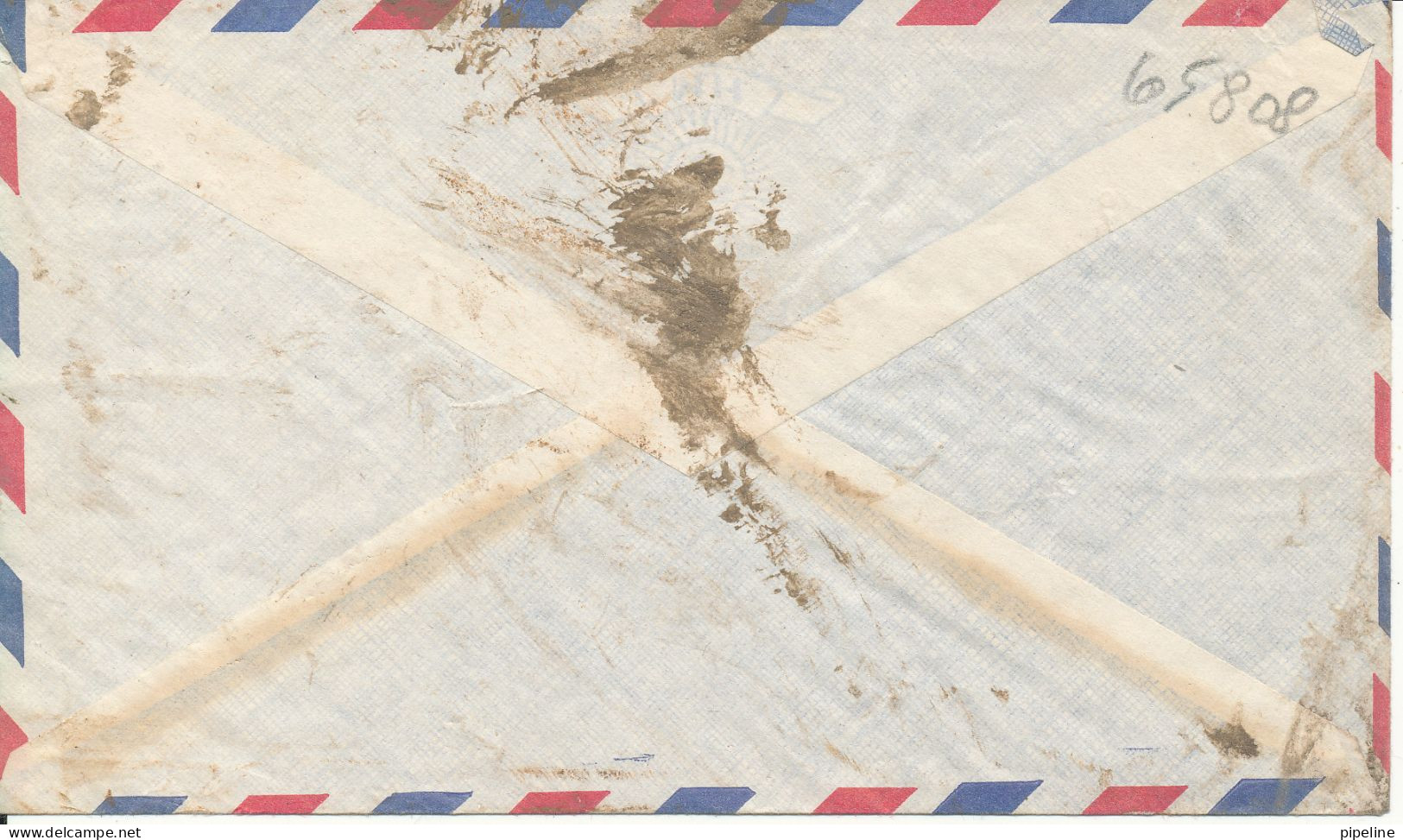 France Reunion Air Mail Cover Sent To Denmark St. Louis 16-5-1952 With A Lot Of Overprinted CFA Stamps See Backside Of T - Poste Aérienne