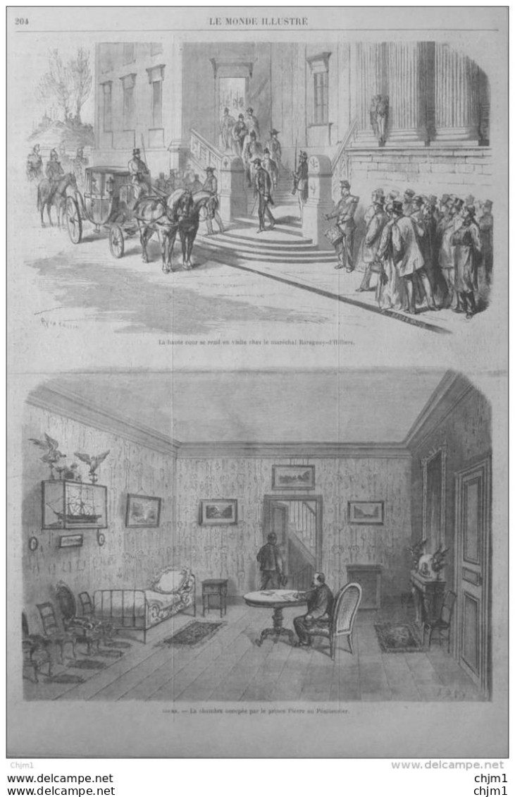 Tours - La Chambre Occupée Par Le Prince Pierre Au Pénitencier - Page Original 1870 - Historische Dokumente