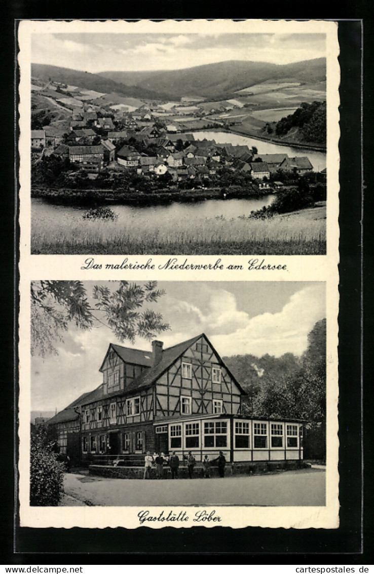 AK Niederwerbe A. Edersee, Gasthaus Löber, Ortsansicht  - Edersee (Waldeck)