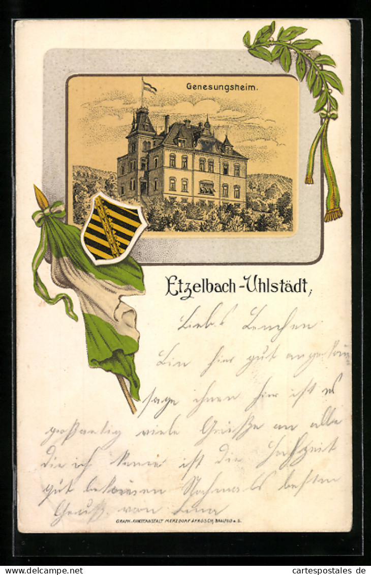 Lithographie Etzelbach-Uhlstädt, Genesungsheim, Wappen  - Sonstige & Ohne Zuordnung