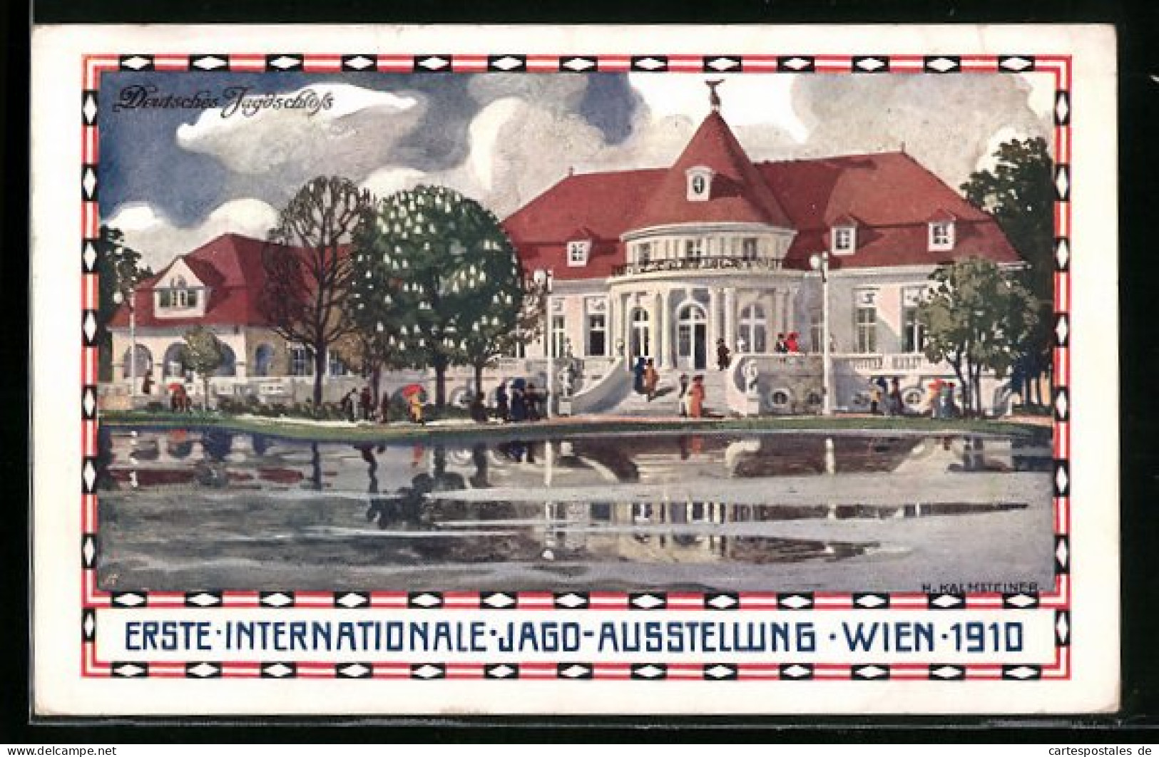Künstler-AK H. Kalmsteiner: Wien, I. Internationale Jagdausstellung 1910, Blick Auf Das Deutsche Jagdschloss  - Exhibitions