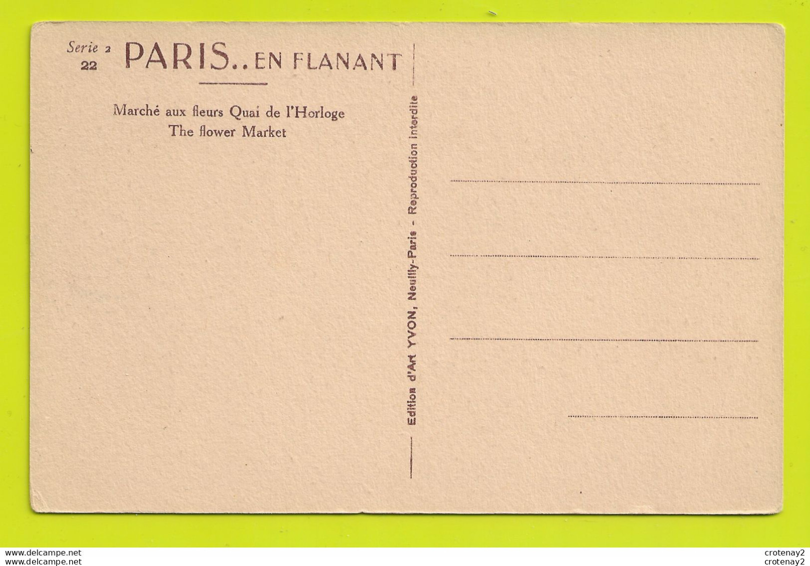 75 PARIS En Flanant N°22 Marché Aux Fleurs Quai De L'Horloge Animée Beau Plan Vieille Voiture Renault ? VOIR DOS - Paris (01)