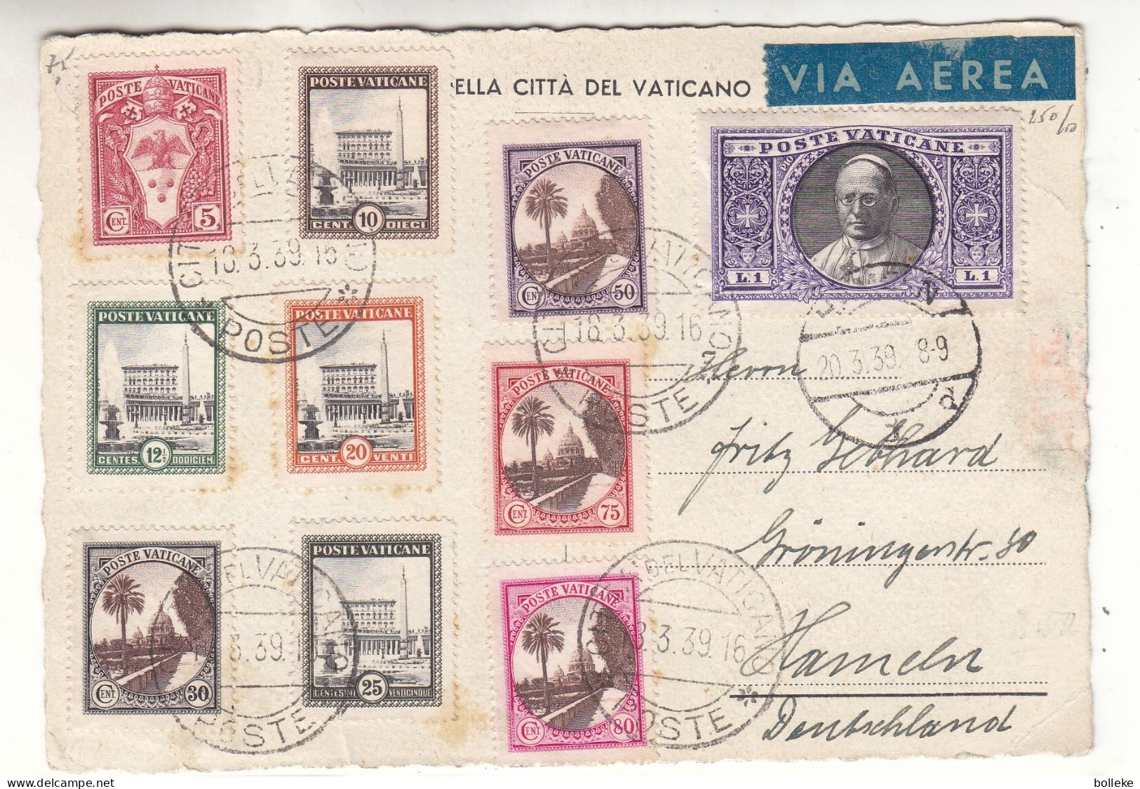Vatican - Carte Postale De 1939 - Oblit Citta Del Vaticano - Exp Vers Hameln - - Storia Postale