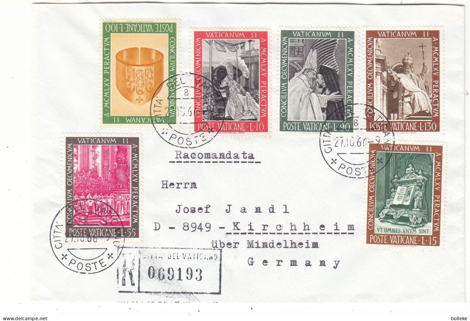 Vatican - Lettre Recom De 1966 - Oblit Citta Del Vaticano - Exp Vers Kirchheim - - Covers & Documents