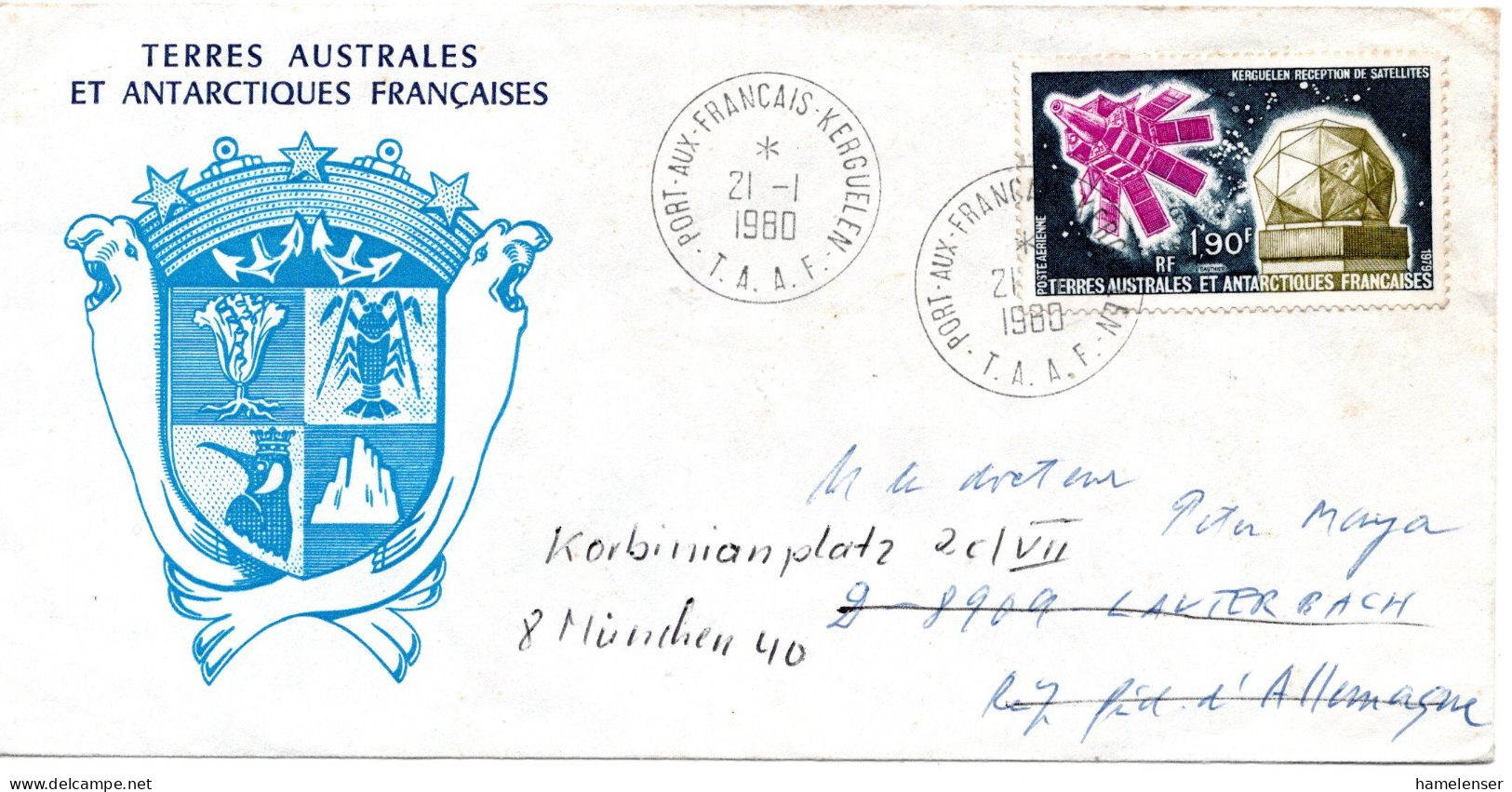 77496 - TAAF - 1980 - 1,90F Satellit EF A Bf (kl Mgl) PORT-AUX-FRANCAIS KERGUELEN -> Westdeutschland - Storia Postale