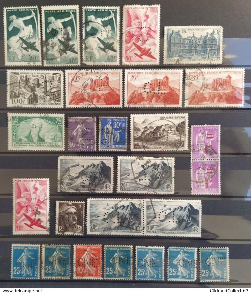 FRANCE LOT 28 TIMBRES PERFORE PERFORÉS PERFIN POSTE AÉRIENNE - Used Stamps