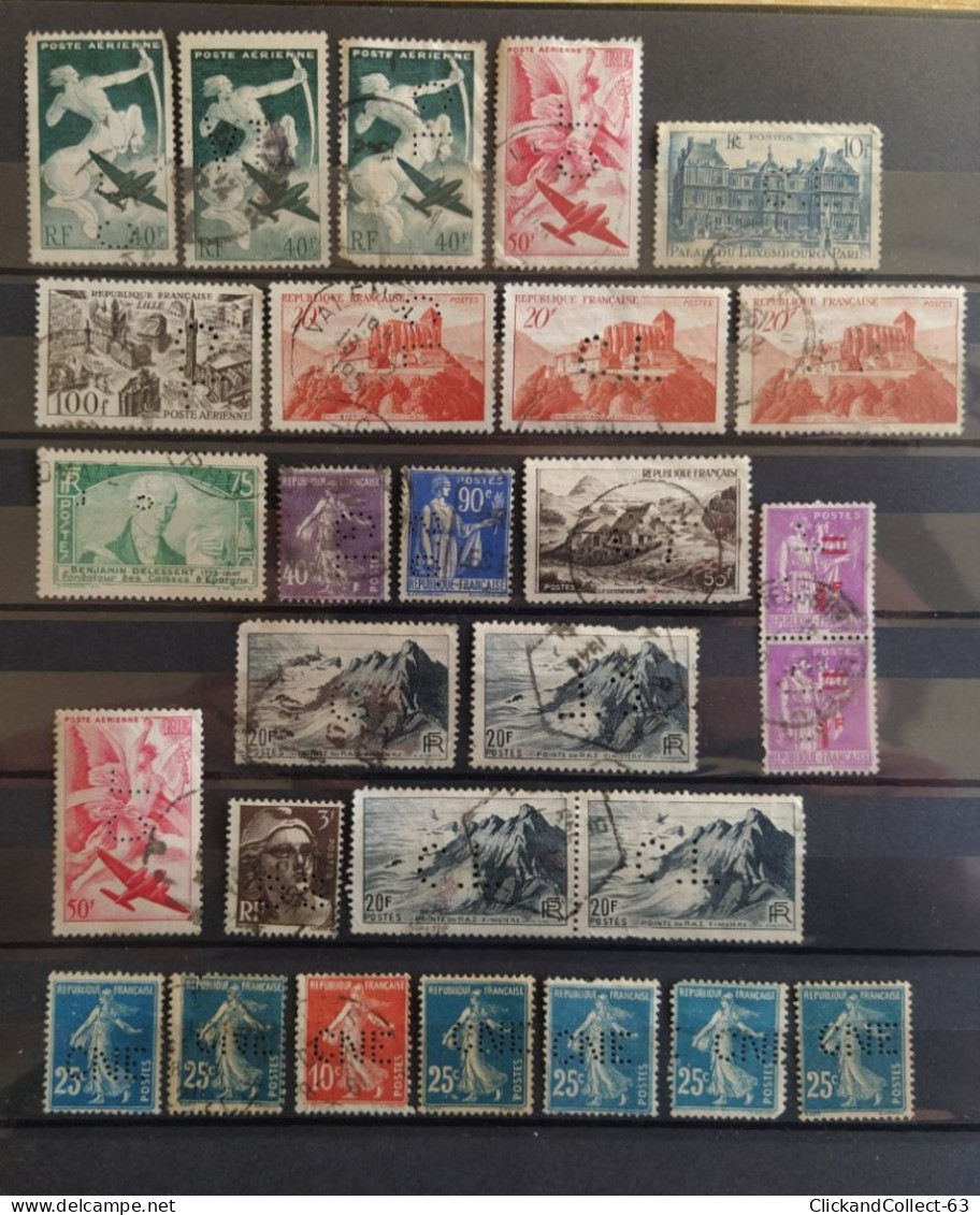 FRANCE LOT 28 TIMBRES PERFORE PERFORÉS PERFIN POSTE AÉRIENNE - Used Stamps