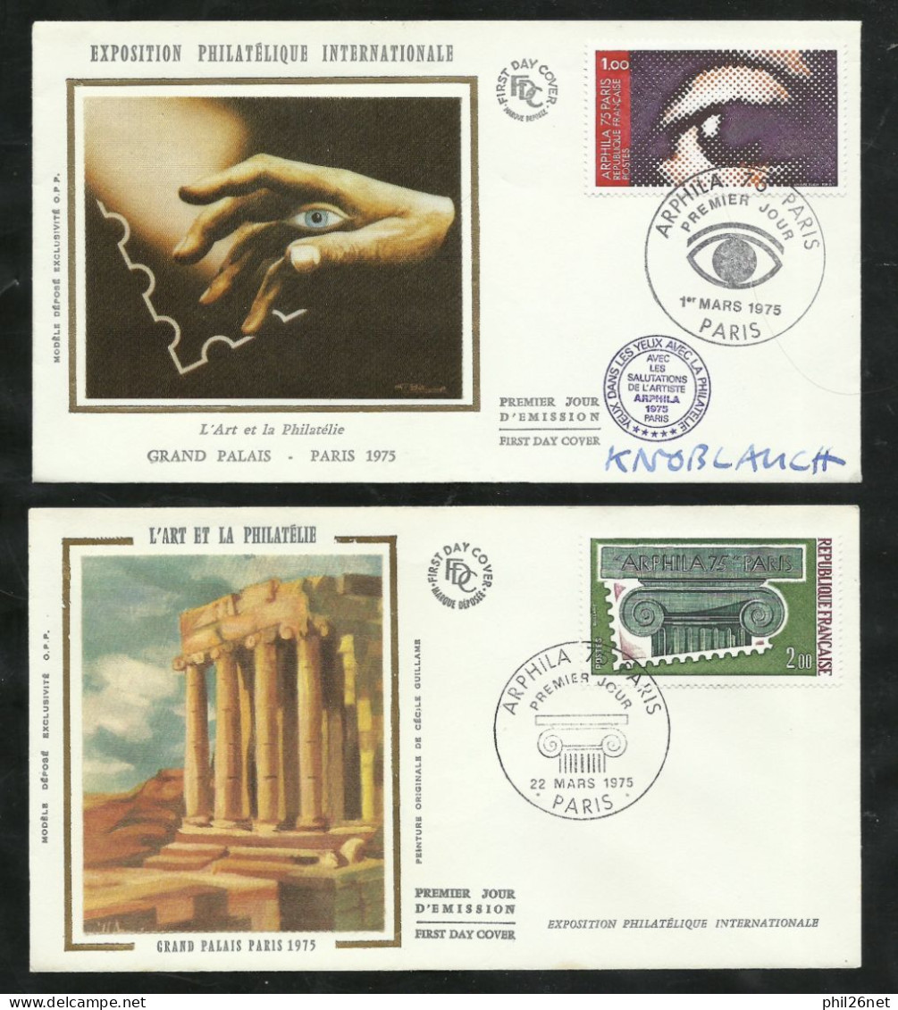 FDC Lettre  1er  Jour Paris 1/3/1975 N°1830 Arphila L'Oeil Signé Par Le Graveur Beat KNOBLAUCH  Le  N° 1831 B/TB Offert - Cartas & Documentos