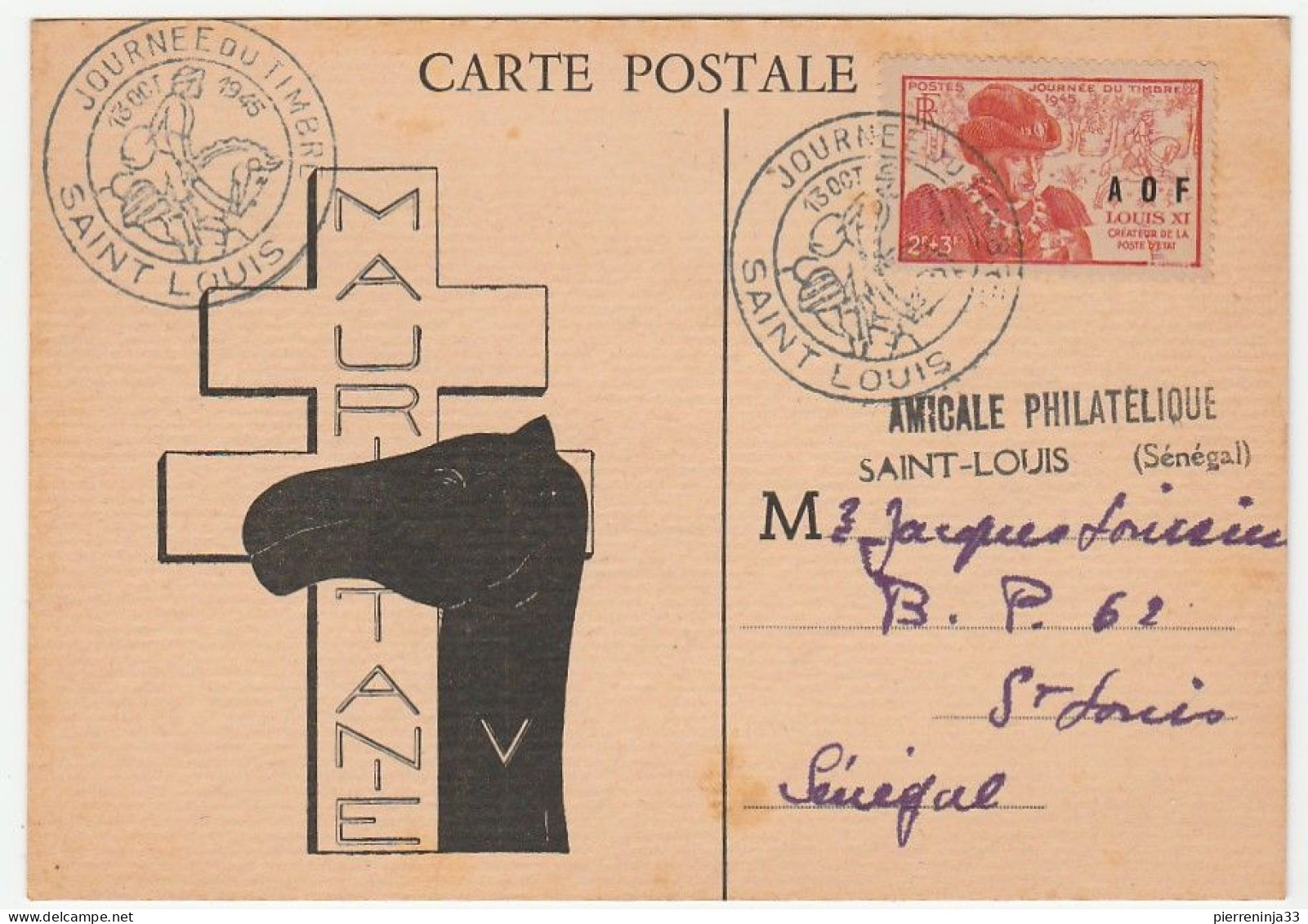 Carte Journée Du Timbre 1945,  St Louis Du Sénégal - Brieven En Documenten