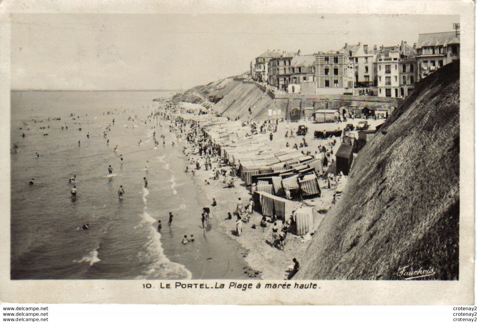 62 LE PORTEL N°10 La Plage à Marée Haute Baignade Cabines Autos Anciennes Peugeot 202 En 1949 éditions Fauchois Béthune - Le Portel