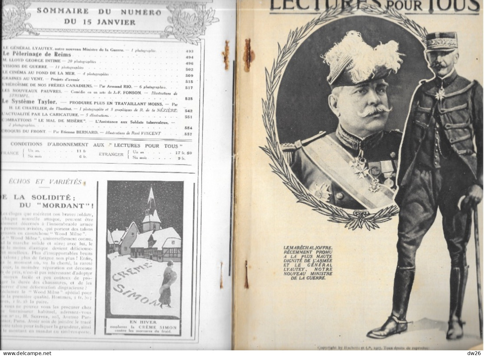 Revue Hachette Bimensuelle 1ère Guerre Mondiale - Lectures Pour Tous Du 15 Janvier 1917 - Lloyd George - 1900 - 1949