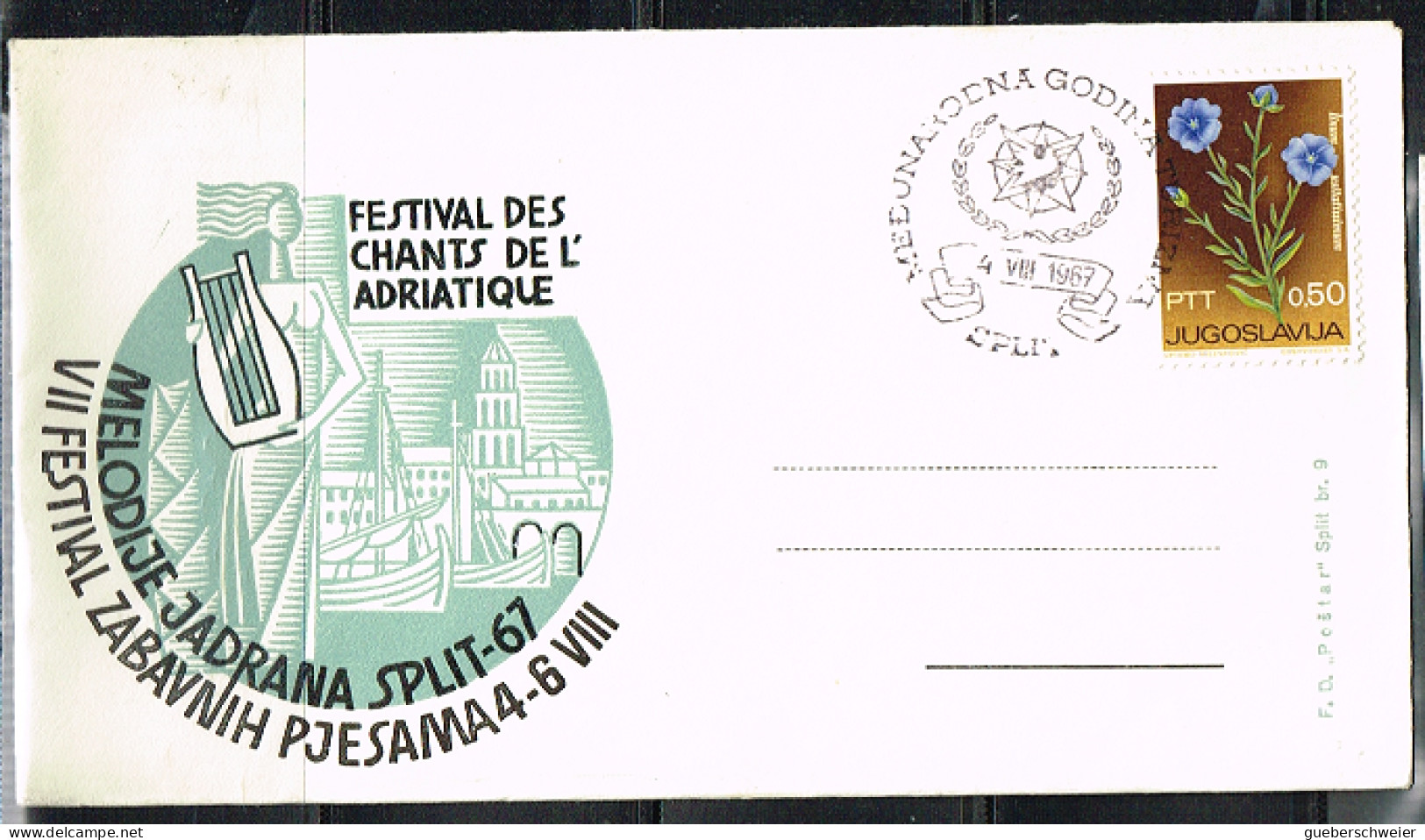 FLOR-L225 - YOUGOSLAVIE N° 1095 Fleurs De Lin Sur Lettre Du Festival Des Chants De L'Adriatique 1967 - Storia Postale