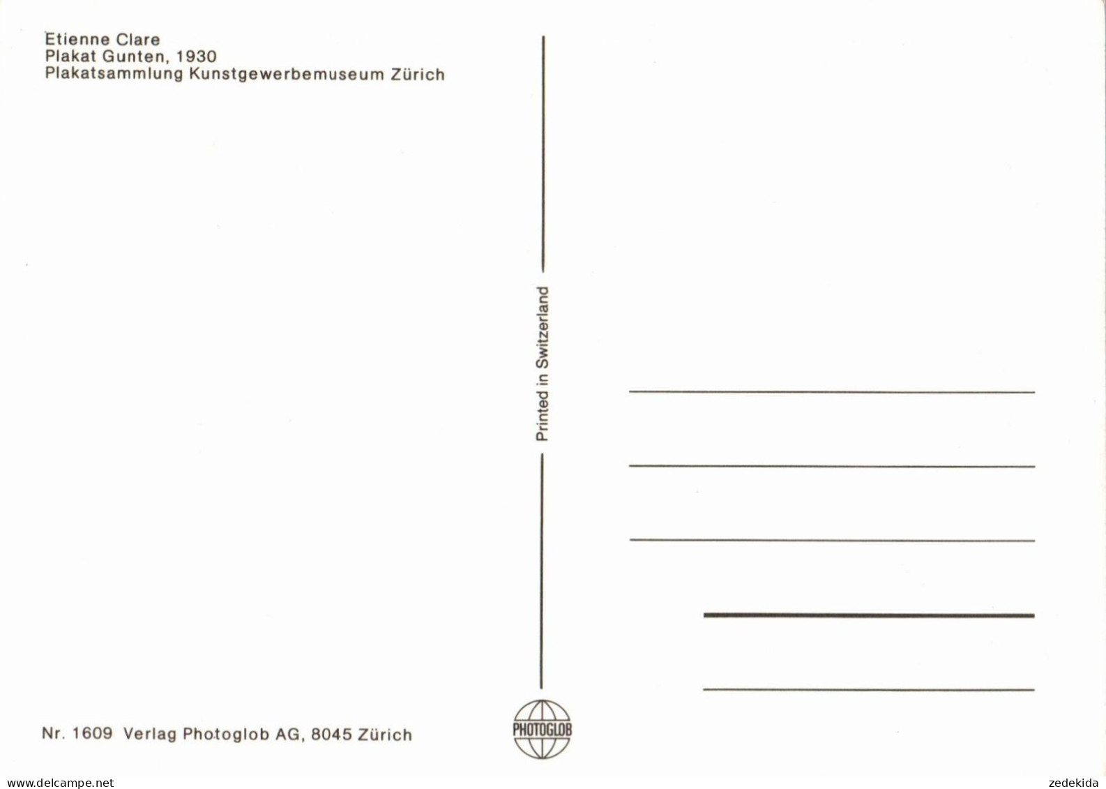 H1307 - TOP Gunten Schweiz Werbekarte Werbung - Etienne Clave Plakat Künstlerkarte - Photoglob - Thoune / Thun