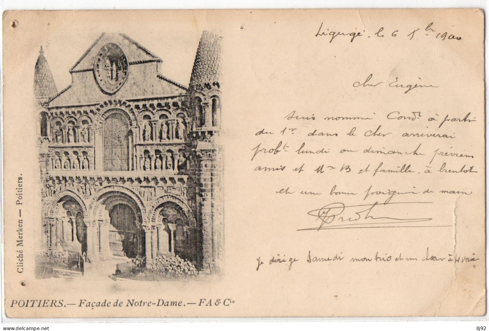 CPA 86 - POITIERS (Vienne) - Façade De Notre Dame - F A Et  Cie-  Dos Non Divisé  - Cachet De 1900 - édition Peu C - Poitiers