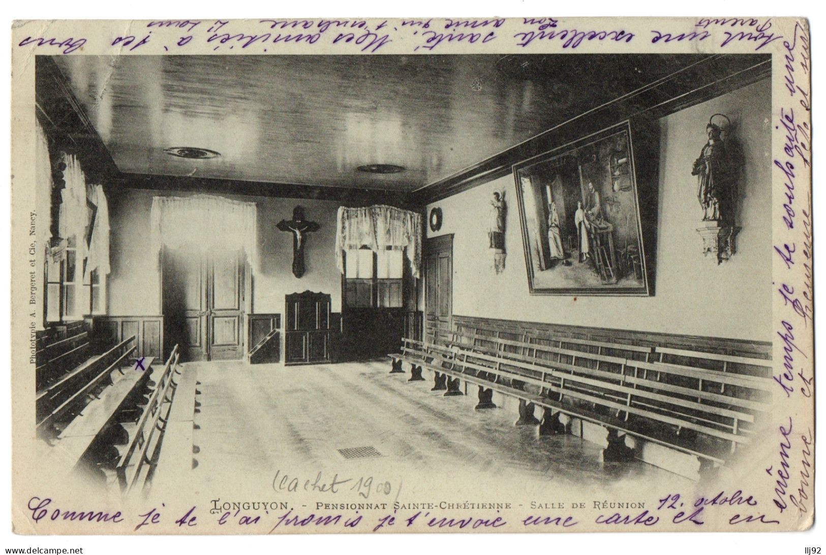 CPA 54 - LONGUYON (Meurthe Et  Moselle) - Pensionnat Sainte Chrétienne - Salle De Réunion - Dos Non Divisé, Cachet - Longuyon