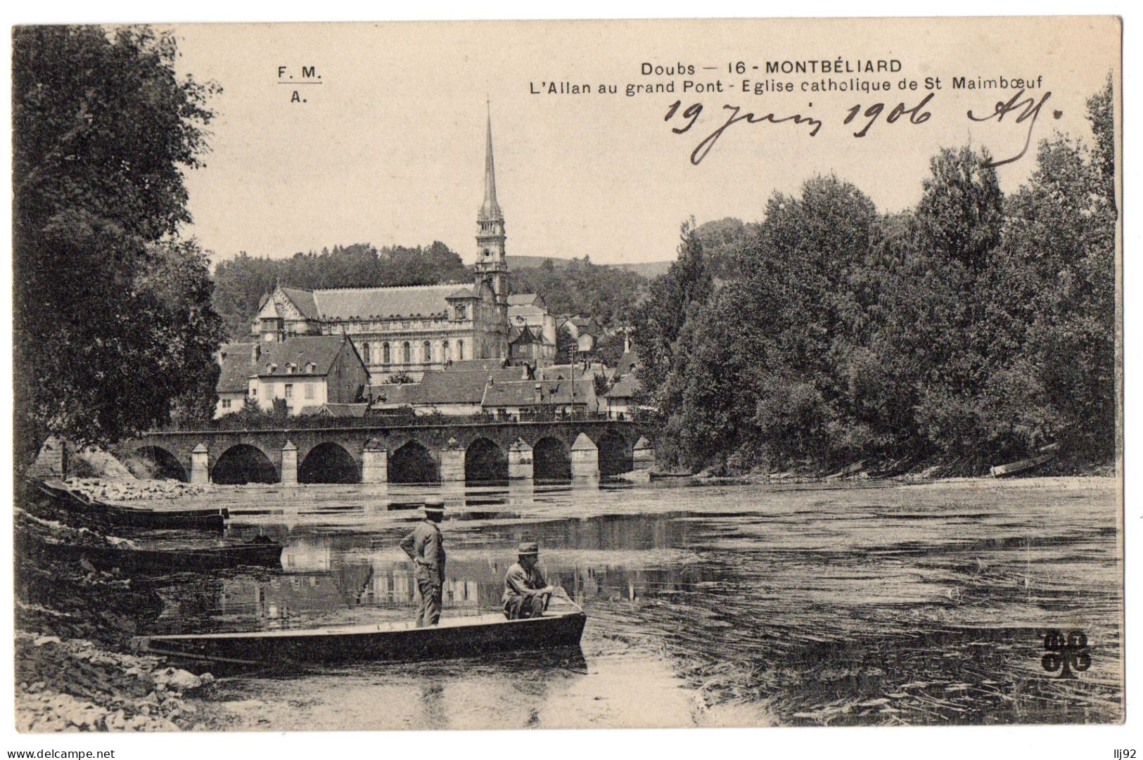 CPA 25 - MONTBELIARD (Doubs) - 16. L'Allian Au Grand Pont - Eglise Catholique De St-maimboeuf (petite Animation) - Montbéliard