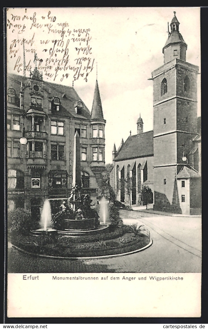 AK Erfurt, Monumentalbrunnen Auf Dem Anger Und Wigbertikirche  - Erfurt