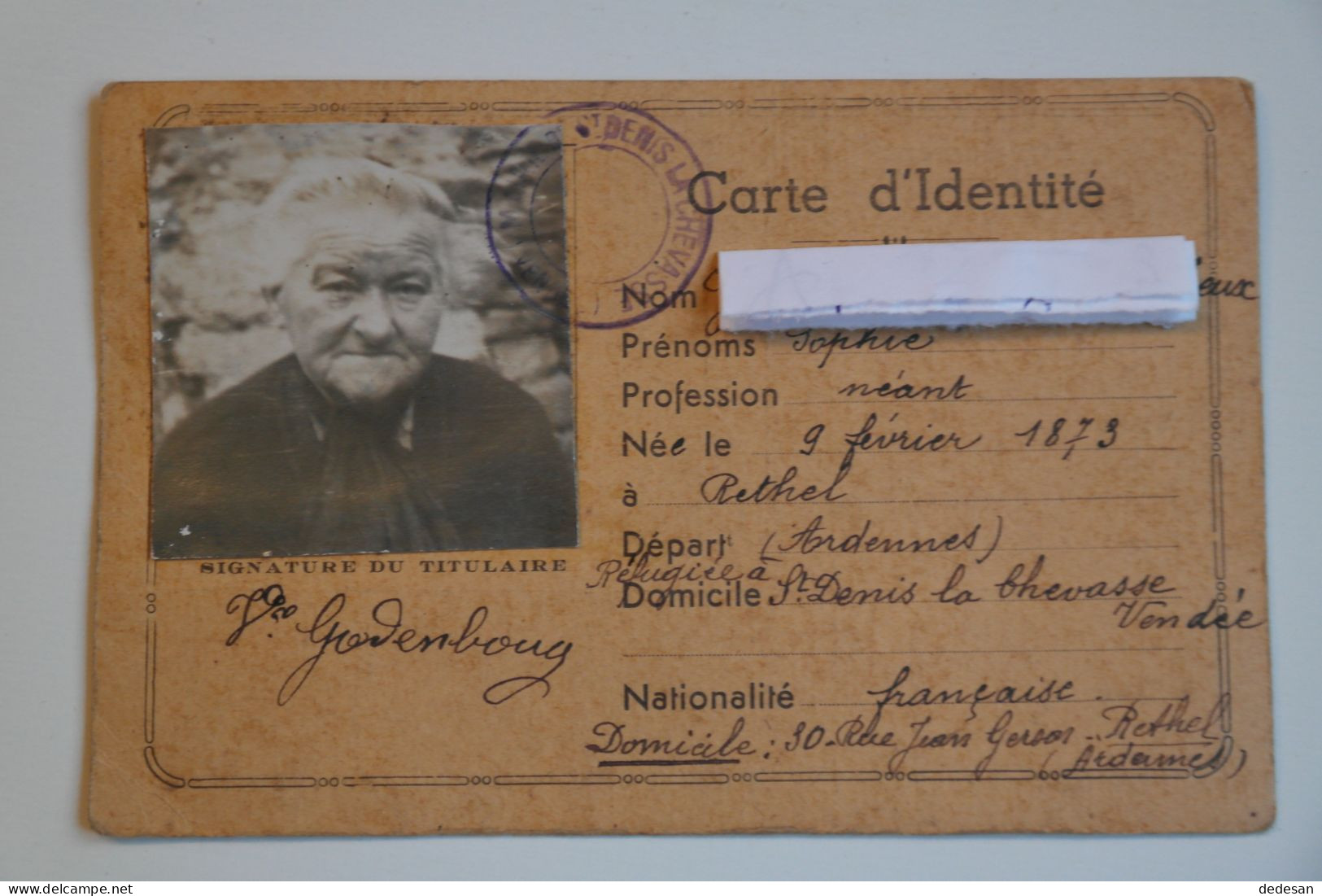 Carte Identité Juillet 1940 D'une Personne Née En 1873 - CHA01 - Documents Historiques