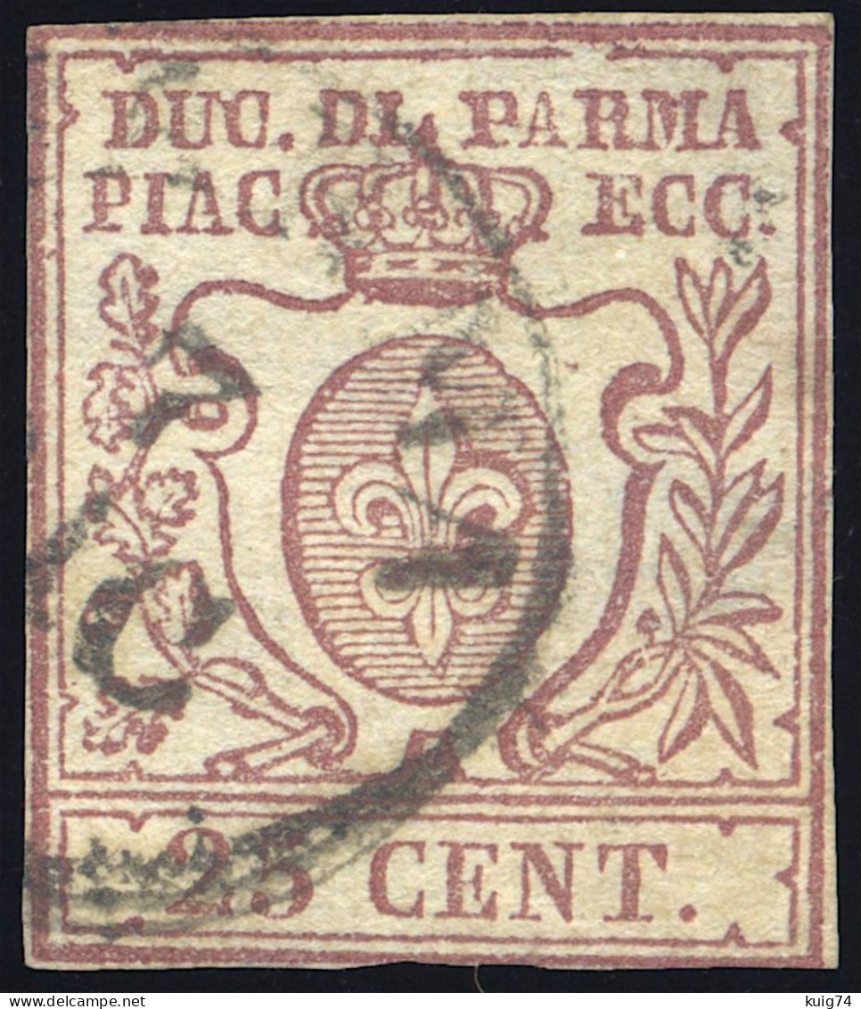 1857-59 PARMA 25 CENT. BRUNO LILLA N.10 USATO - USED - Parma