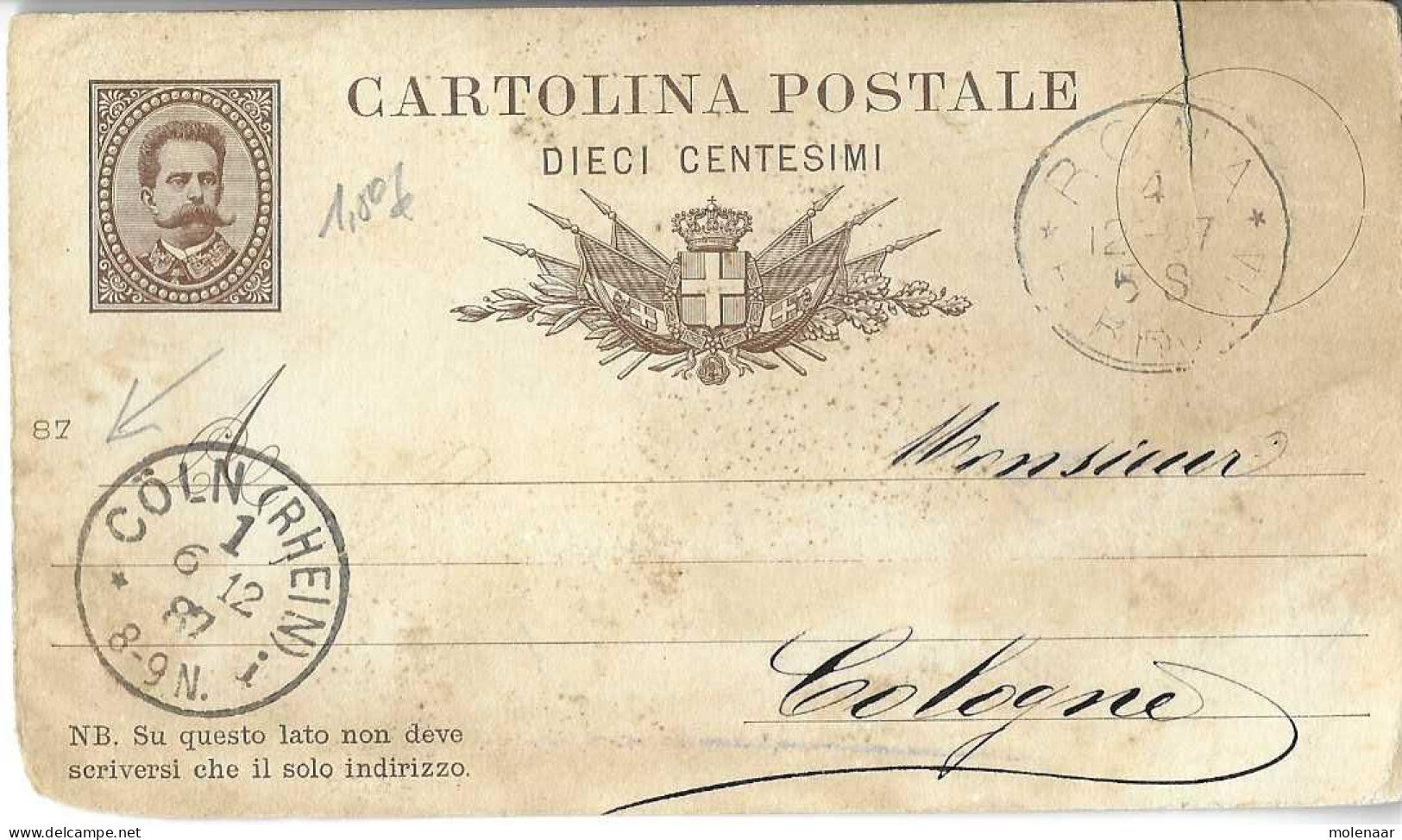 Postzegels > Europa > Italië > 1861-1944 Koninkrijk > 1878-00 Umberto I >Briefkaart Uit 1897 (16845) - Ganzsachen