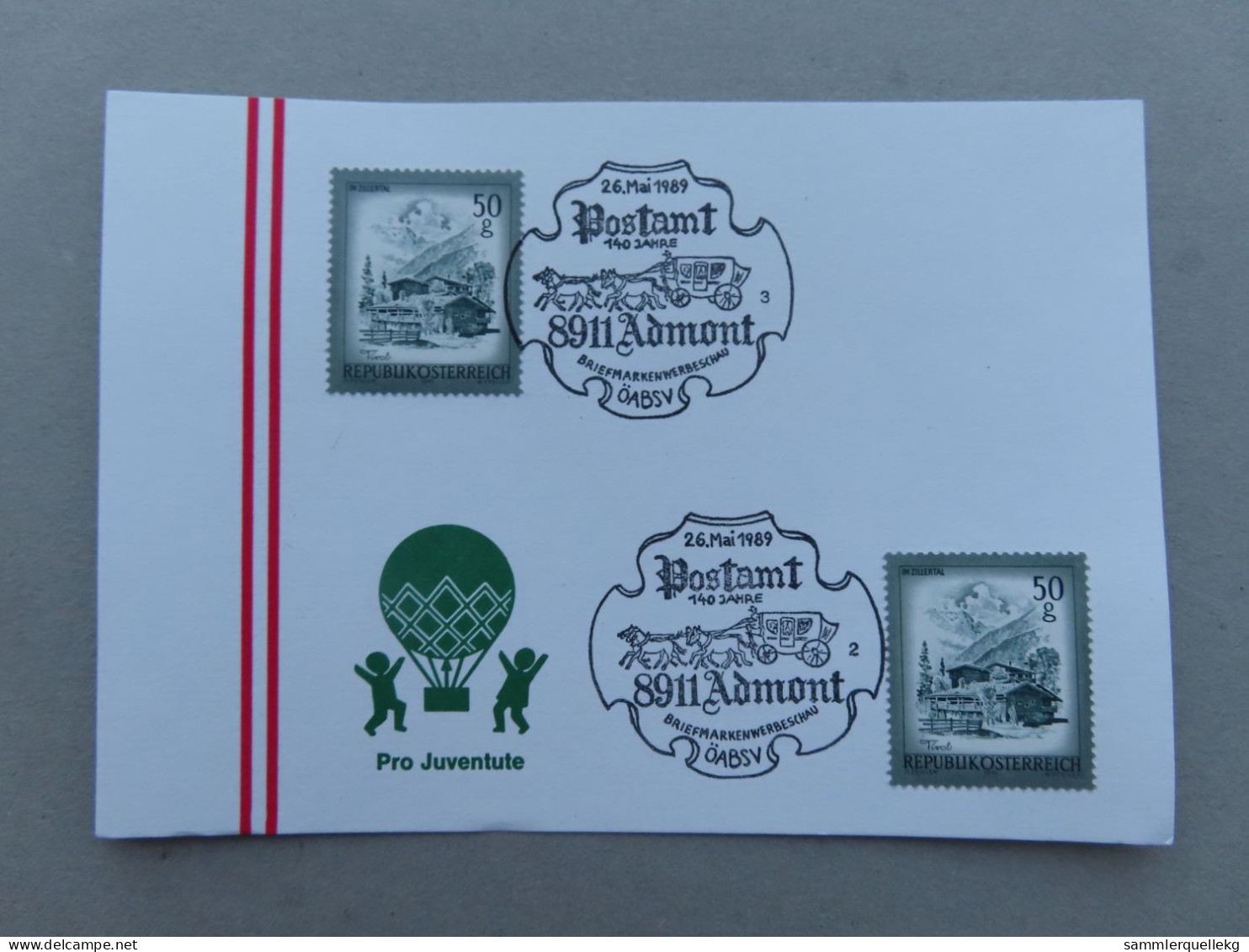 Österreich Pro Juventute - Mit Sonderstempel 26. Mai 1989 Admont, 140 Jahre Postamt Admont (Nr.658) - Sonstige & Ohne Zuordnung