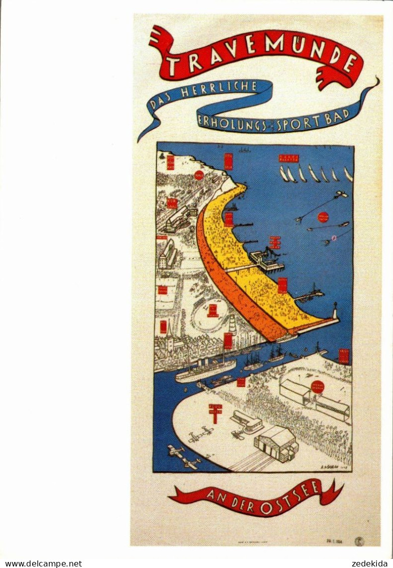 H1309 - TOP Travemünde Werbekarte Werbung - Alfred Mahlau Plakat Künstlerkarte - Photoglob - Luebeck-Travemuende