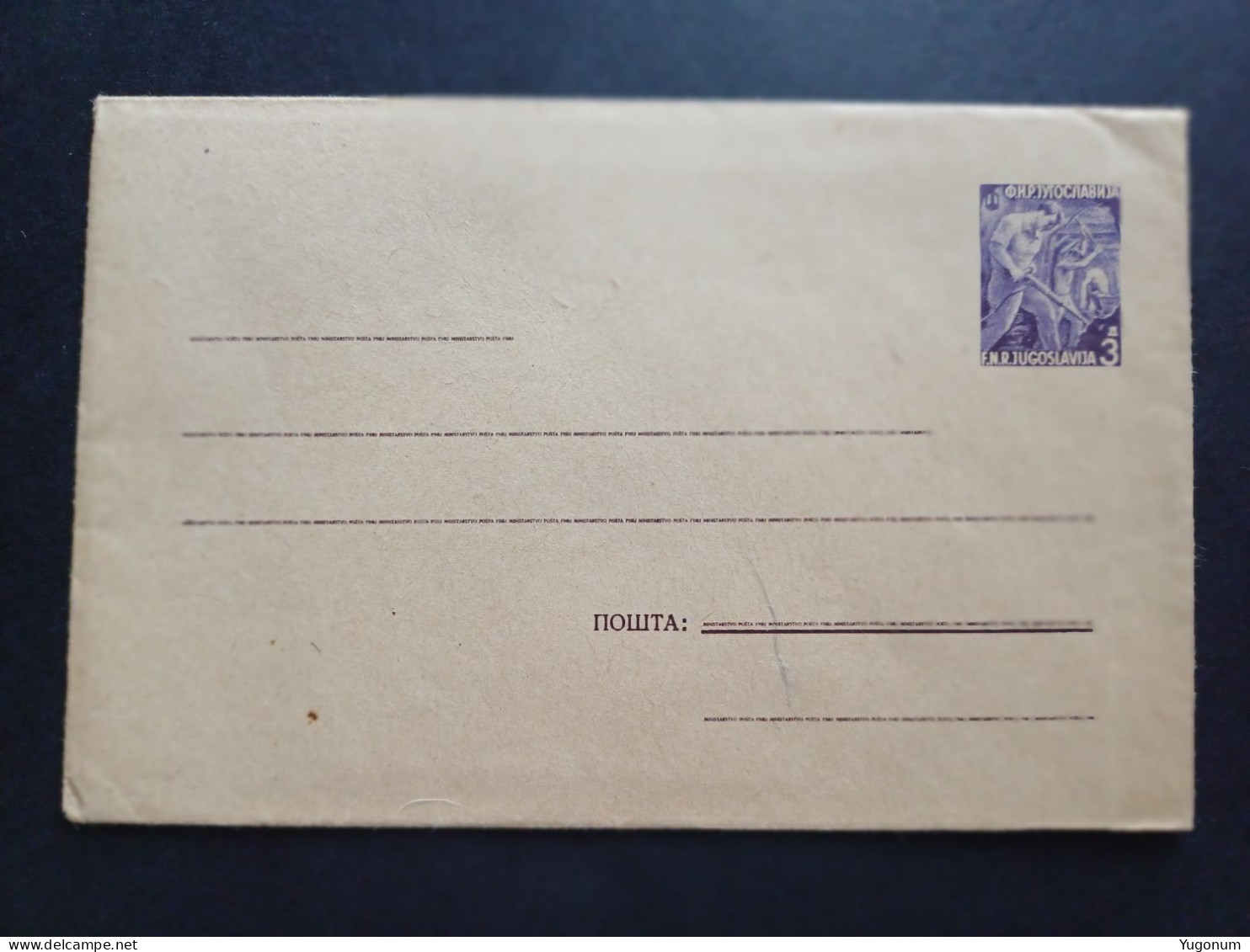 Yugoslavia 1950's Letter With Printed 3 Dinara Stamp "miners" , Unused (No 3083) - Covers & Documents