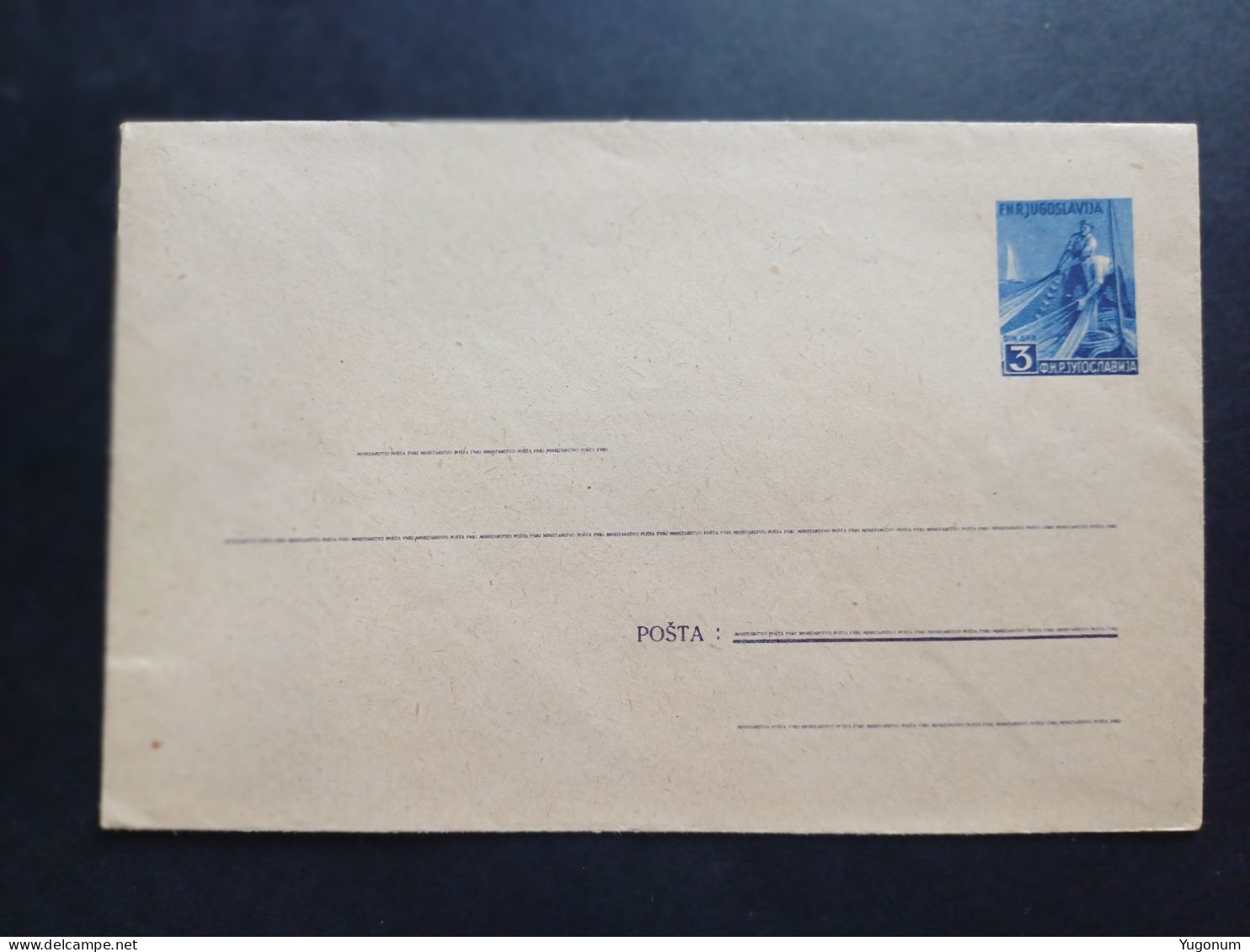 Yugoslavia 1950's Letter With Printed 3 Dinara Stamp "fisherman" , Unused (No 3084) - Briefe U. Dokumente