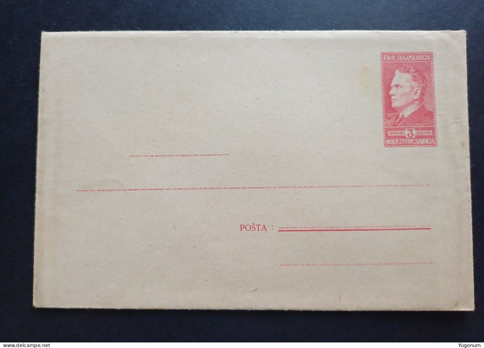 Yugoslavia 1950's Letter With Printed 3 Dinara Stamp "Tito" , Unused (No 3085) - Cartas & Documentos