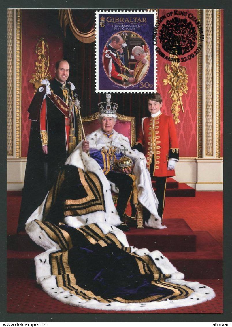 GIBRALTAR (2023) Carte Maximum Card - His Majesty King Charles III, The Prince Of Wales, Prince George, Coronation Day - Gibilterra