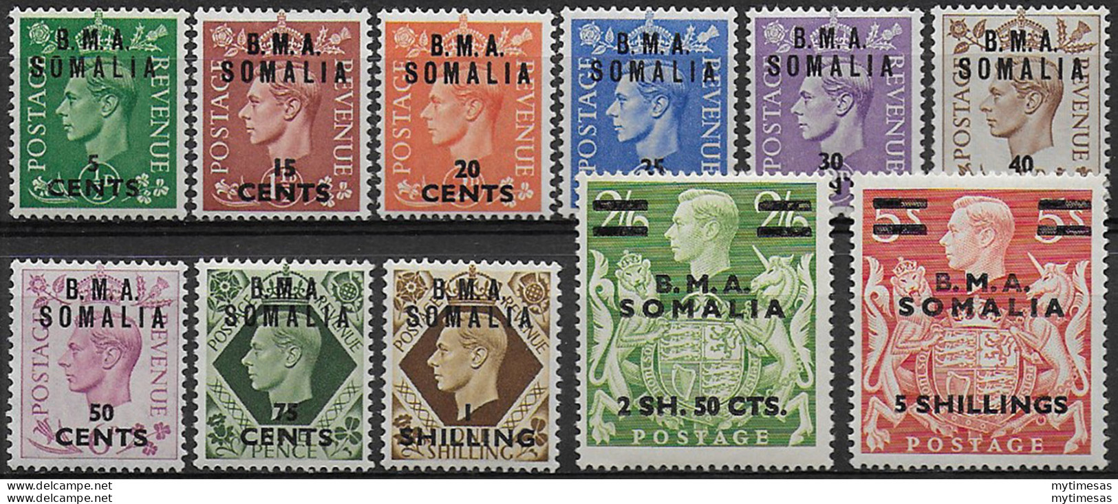 1948 Somalia British Administration B.M.A. 11v. MNH Sassone N. 10/20 - Autres & Non Classés