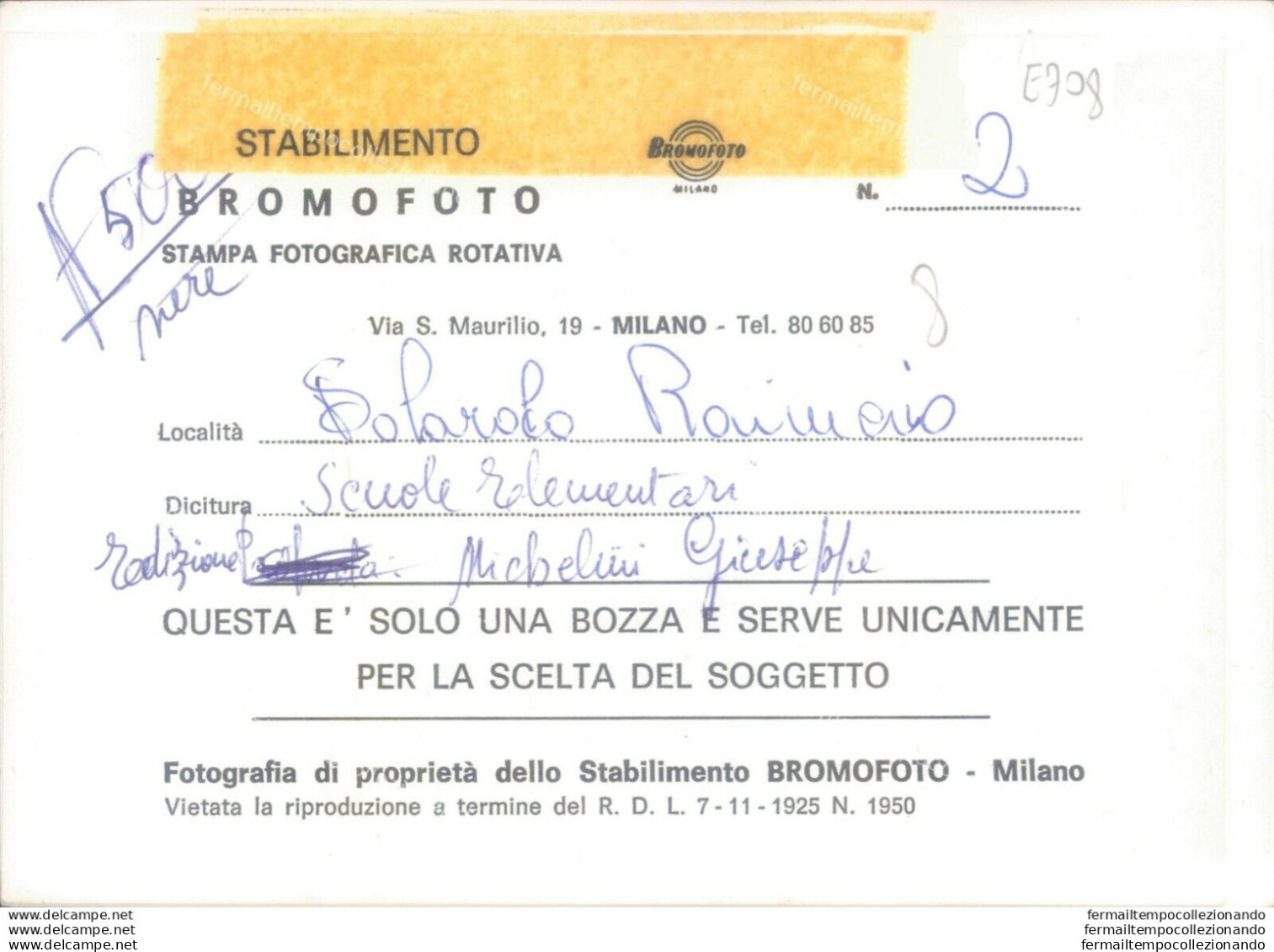 E708 Bozza Fotografica Solarolo Rainerio Provincia Di Cremona - Cremona