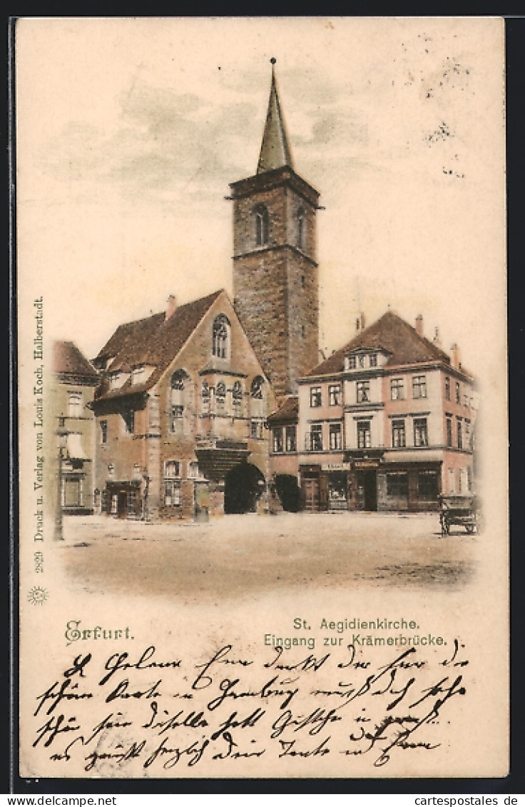 Lithographie Erfurt, Strasse Zur St. Aegidienkirche Und Eingang Zur Krämerbrücke  - Erfurt