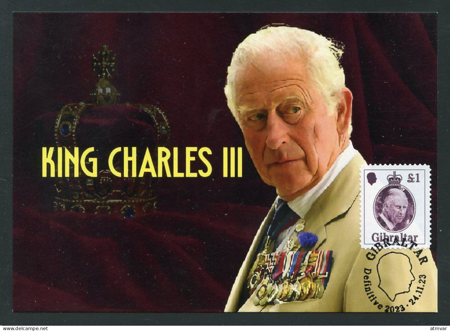 GIBRALTAR (2023) Carte Maximum Card - His Majesty King Charles III, Definitive Series - Europe Value, Roi, König, Rey - Gibilterra