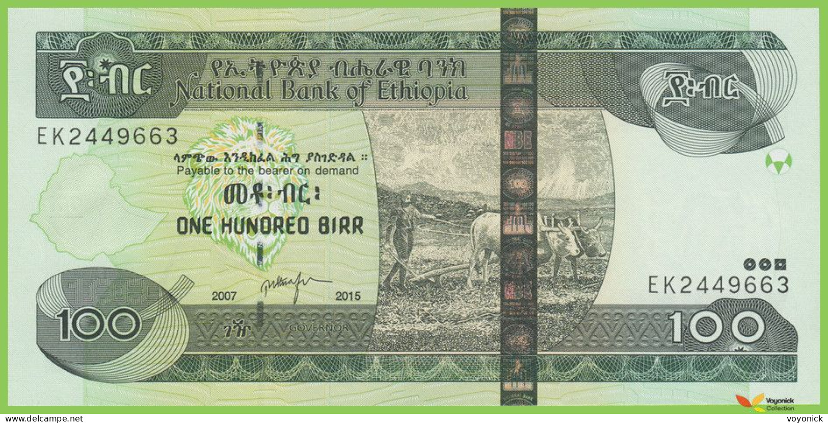 Voyo ETHIOPIA 100 Birr 2015 P52g B334g EK UNC - Ethiopie