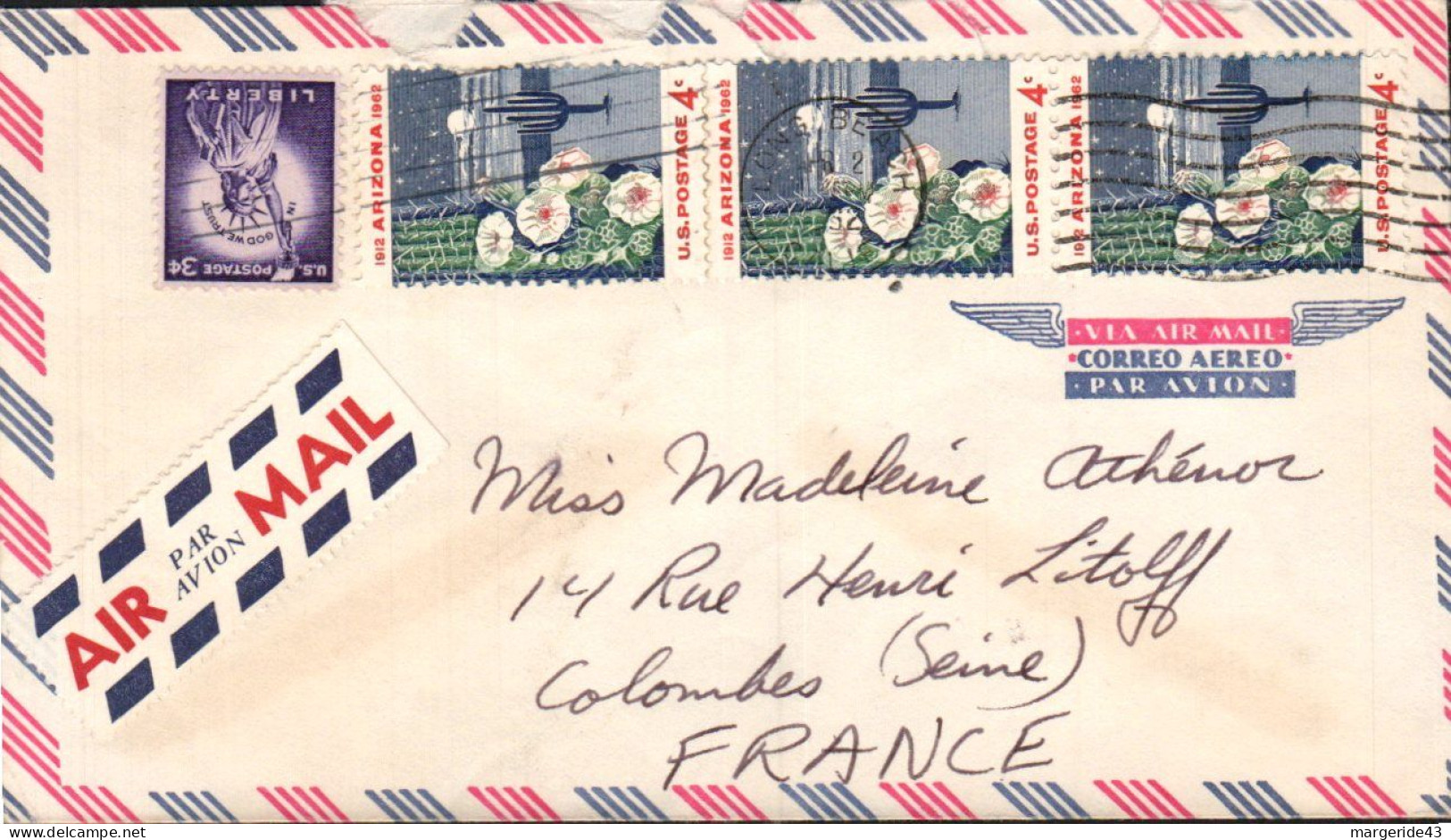 USA ETATS UNIS AFFRANCHISSEMENT COMPOSE SUR LETTRE DE LONG BEACH POUR LA FRANCE 1962 - Covers & Documents