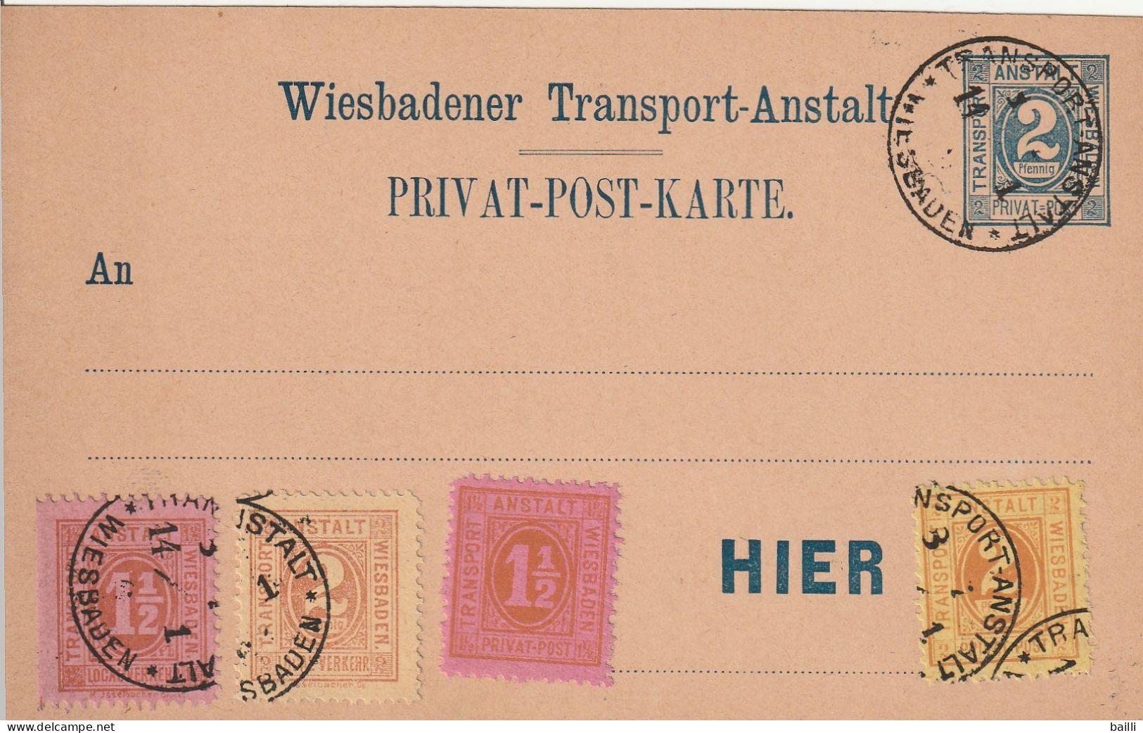 Allemagne Entier Postal Poste Privée Wiesbaden + Timbres - Cartes Postales