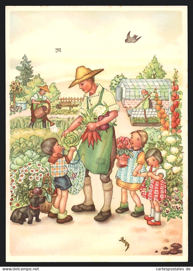 AK Kinder Helfen Dem Gärtner Im Garten  - Landbouw