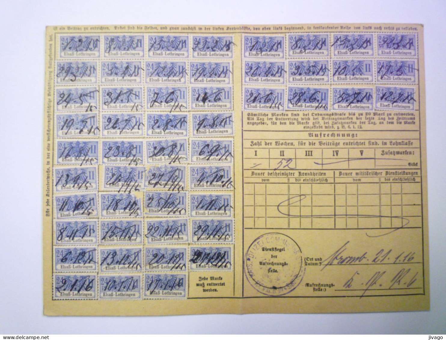 2024 - 1488  TIMBRES FISCAUX D'ALSACE - LORRAINE  1915  Sur Quittungskarte   XXX - Cartas & Documentos