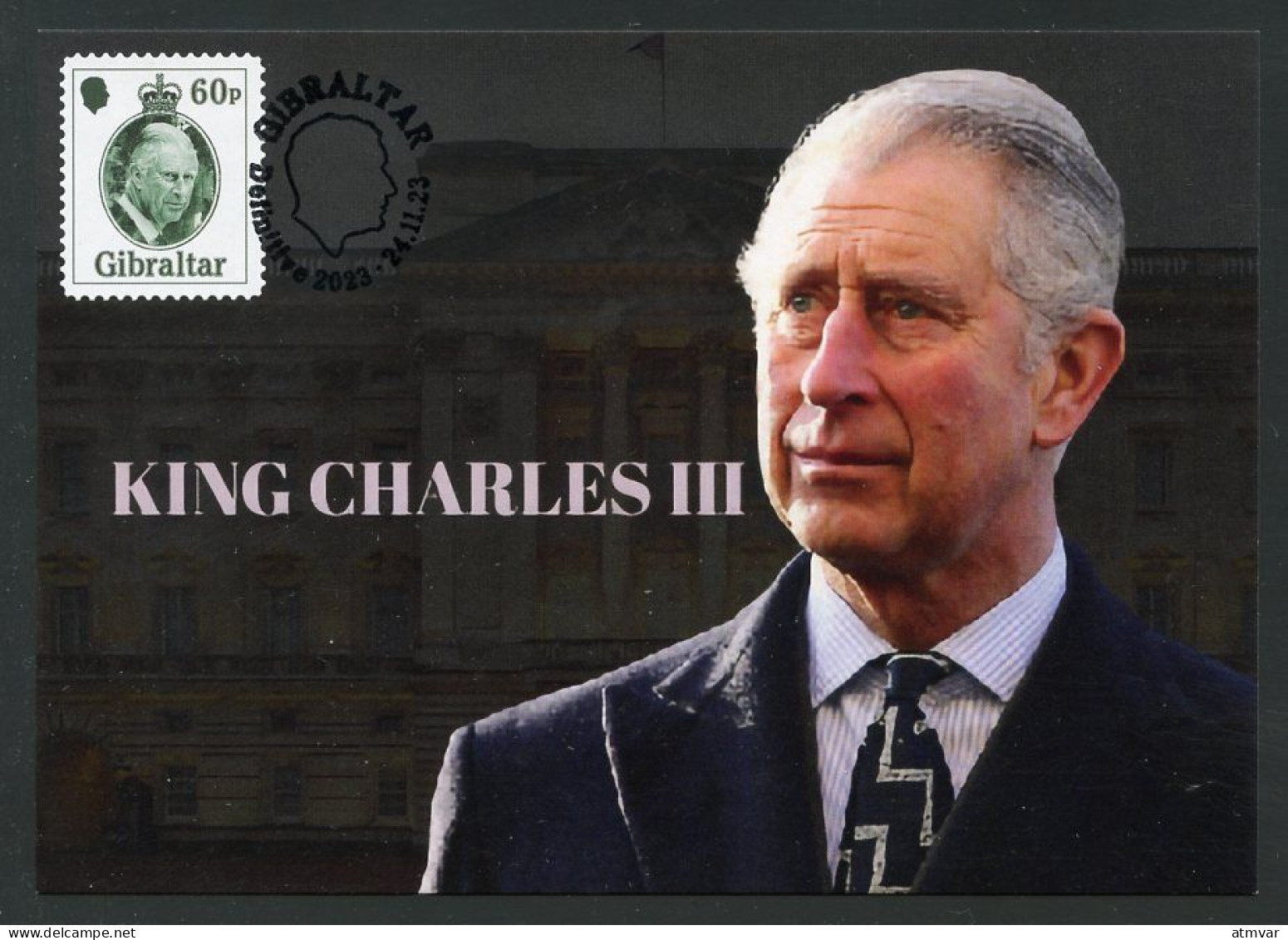 GIBRALTAR (2023) Carte Maximum Card - His Majesty King Charles III, Definitive Series - Spain Value, Roi, König, Rey - Gibraltar