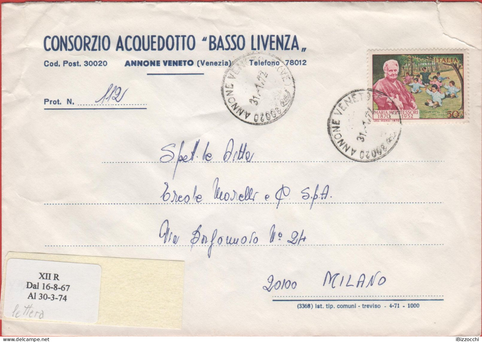 ITALIA - Storia Postale Repubblica - 1972 - 50 Centenario Della Nascita Di Maria Montessori; Ritratto Di Montessori E Gr - 1971-80: Marcophilie