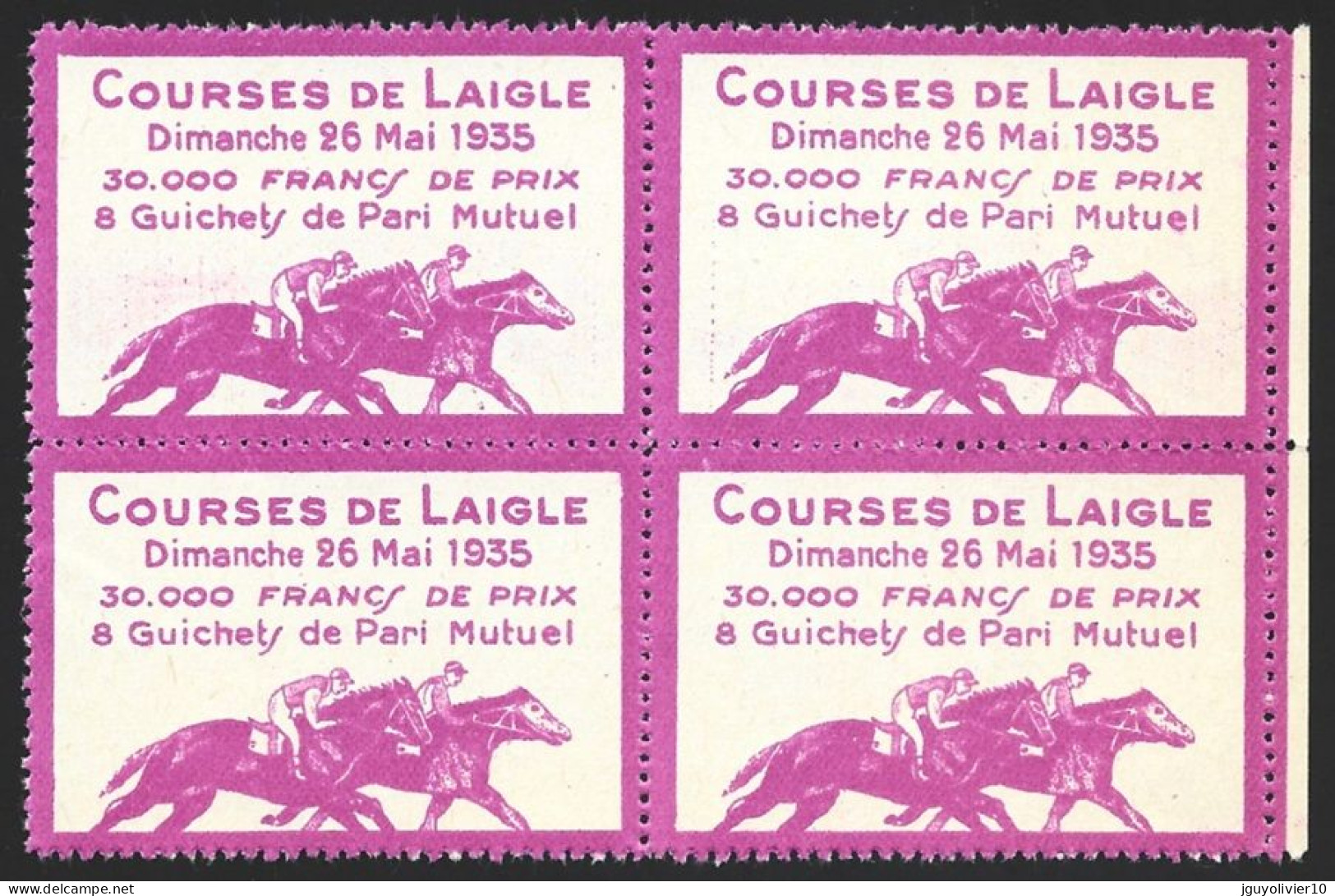 France 1935 Vignette Hippodrome Courses De Chevaux De Laigle Pari Mutuel BLOC Très Beau Sans Charnière - Other & Unclassified