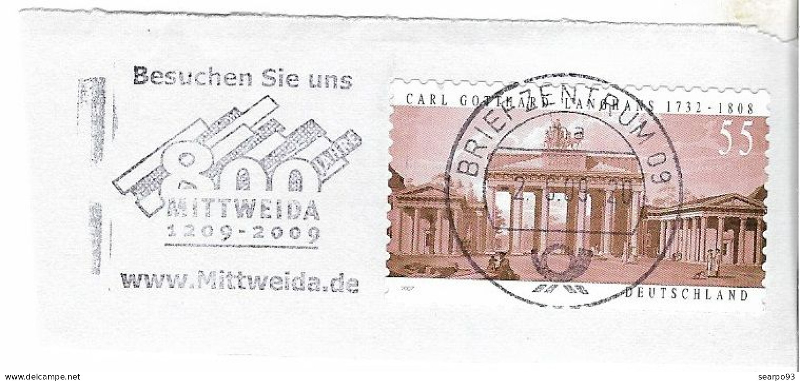 GERMANY. POSTMARK. 800th ANNIV. MITTWEIDA. 2009 - Lettres & Documents