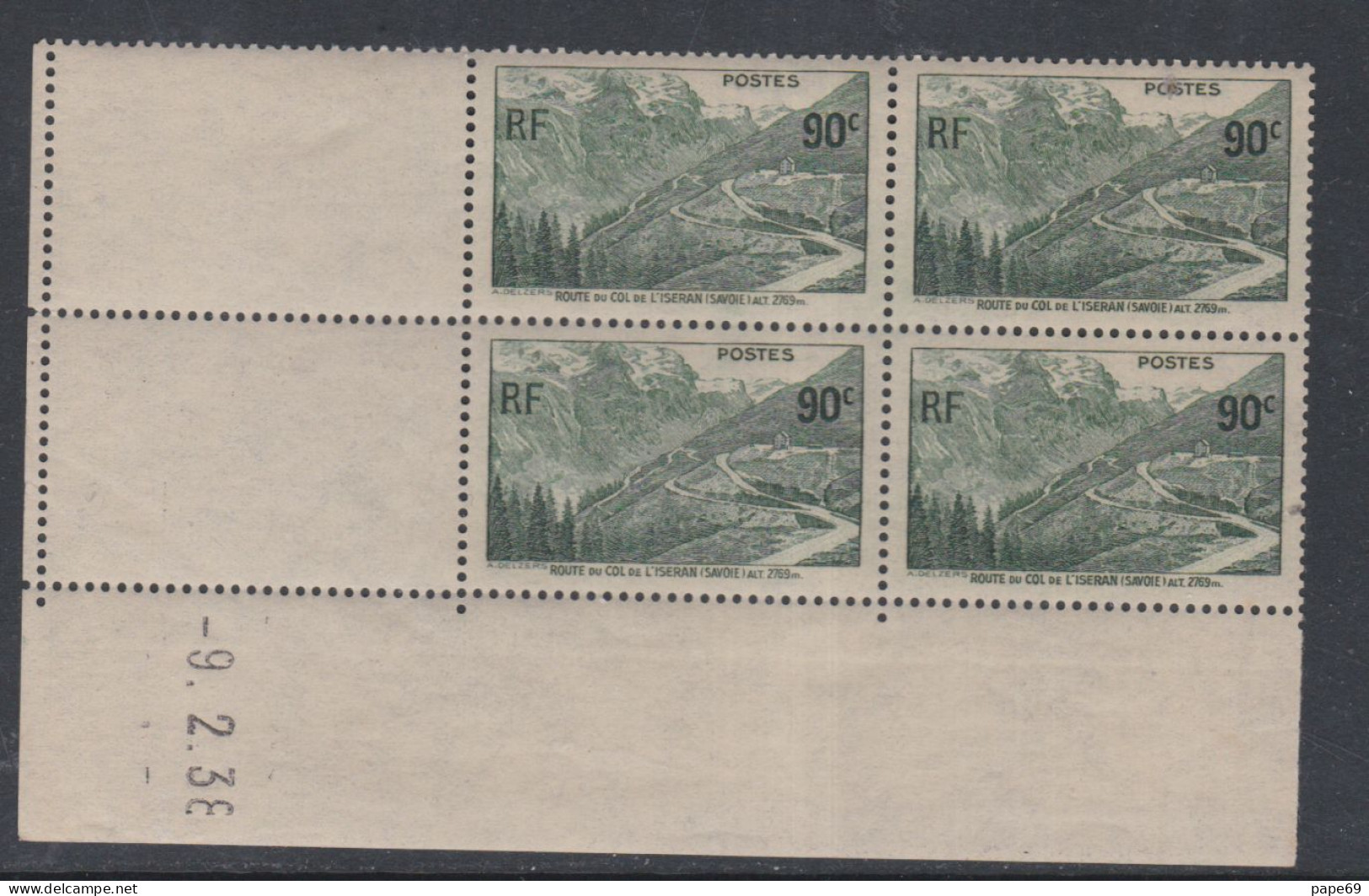 France N° 358 XX Ouverture Route Du Col De L'Iseran En Boc De 4 Coin Daté Du 11 . 2 . 38, Sans Charnière, TB, TB - 1930-1939