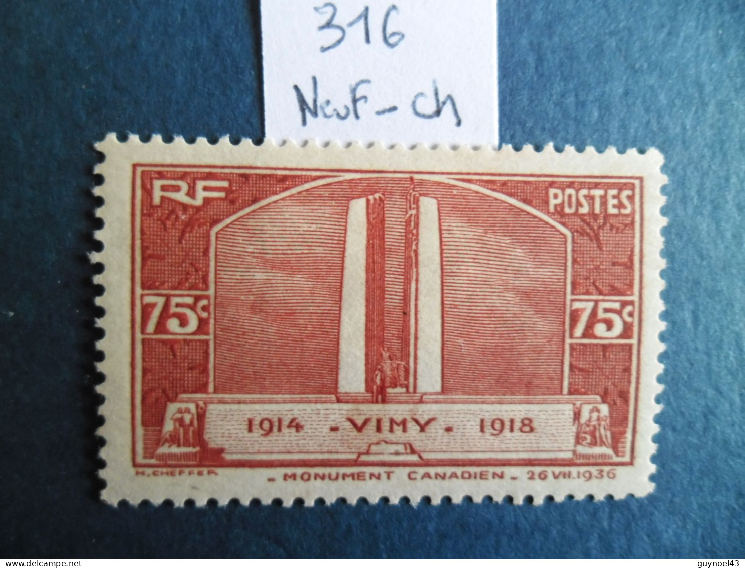 1936 Y/T 316 " Vimy " Neuf - Charnière Faible - Nuovi