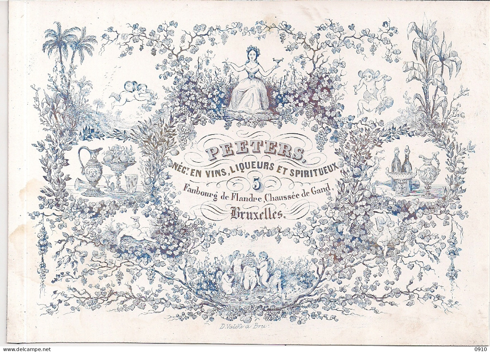 BRUXELLES,BRUSSEL"PEETERS -VINS,LIQUEURS,SPIRITUEUX-WIJN,LIKEUREN,GEESTRIJKE DRANKEN" LITH.D.VALCKE-170/120MM - Cartoline Porcellana