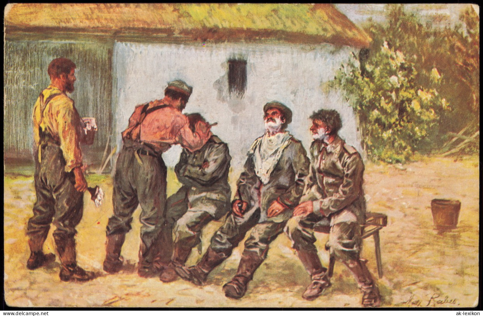 Feldpostkarte 1. WK (Soldaten Bei Der Rasur) 1915   Feldpost Div. Stempel - Weltkrieg 1914-18