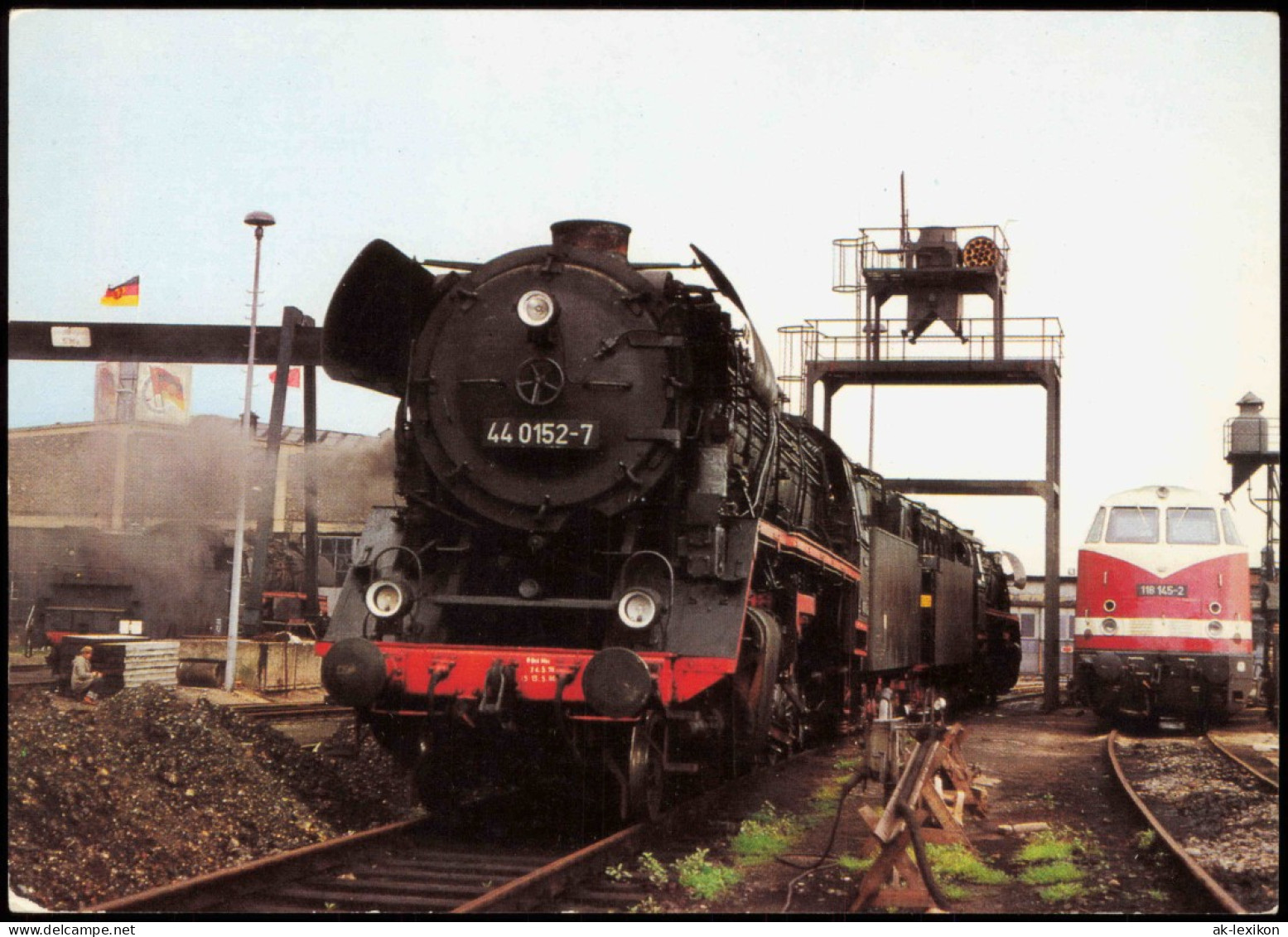 Ansichtskarte Rostock Lok BR 44.0 Im Bahnbetriebswerk 1985 - Rostock