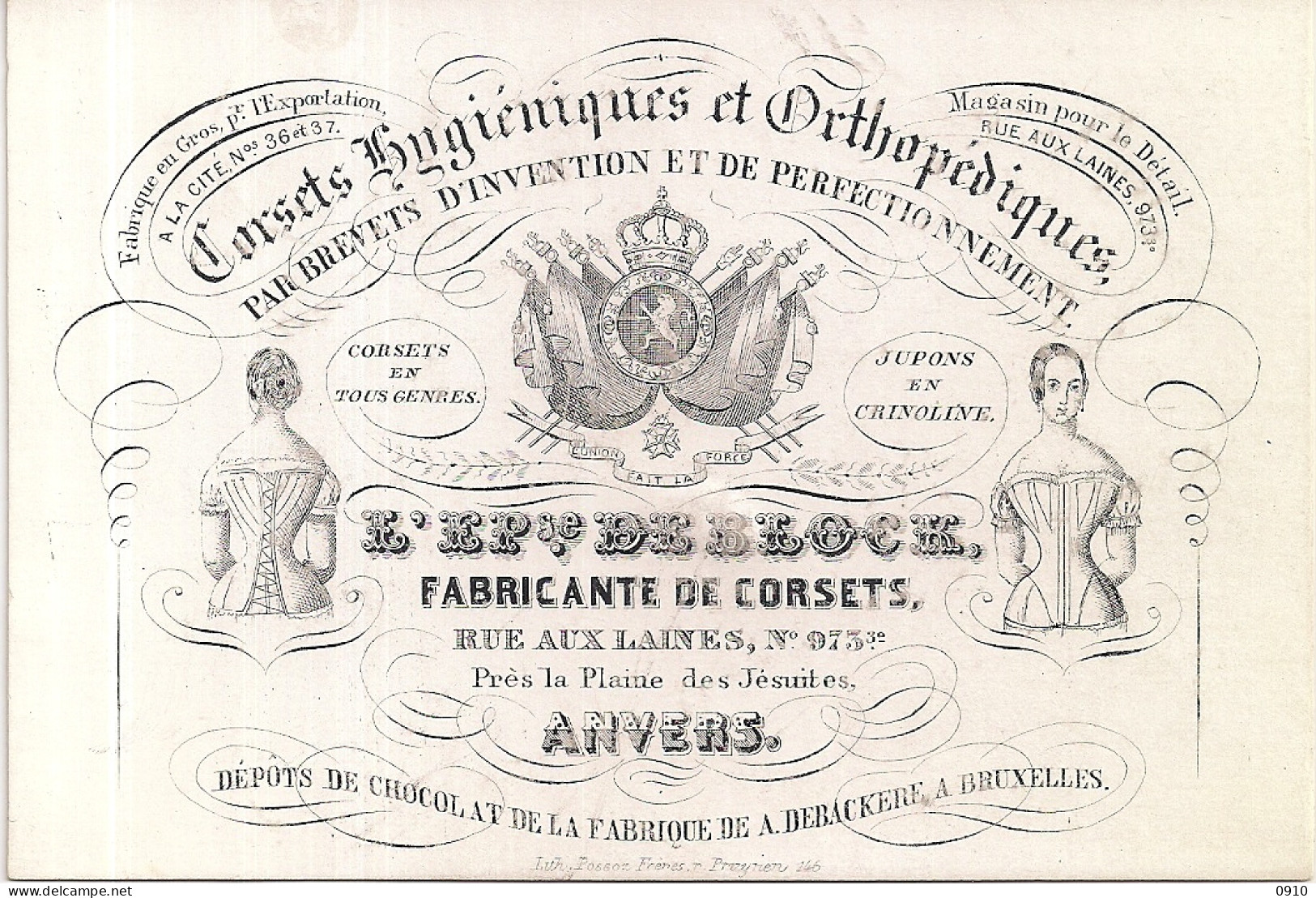 ANVERS-ANTWERPEN " DE BLOCK-FABRICANTE DE CORSETS"LITH.POSSEZ FRERES-132/90MM - Cartoline Porcellana